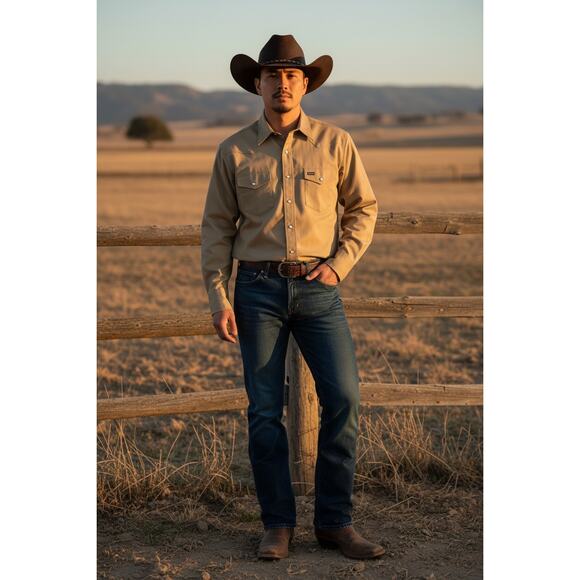 Wrangler Western Snap Shirt Men’s XL Long Sleeve Tan - Picture 1 of 7